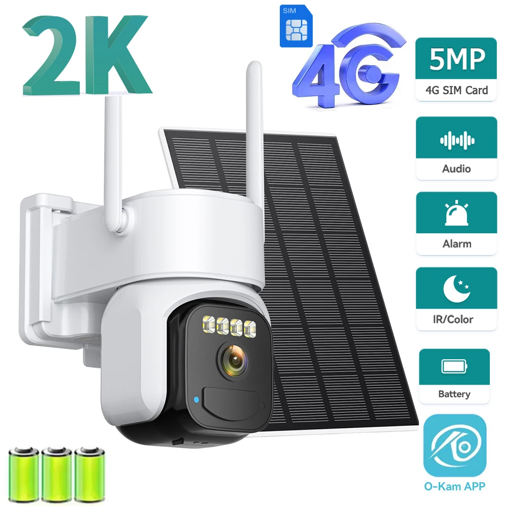 5MP SIM-Karte 4G Sicherheitskamera Solarbetriebenes Zwei-Wege-Audio 7500mAh Wiederaufladbare Farbnachtsicht O-Kamera CCTV-Überwachung Image