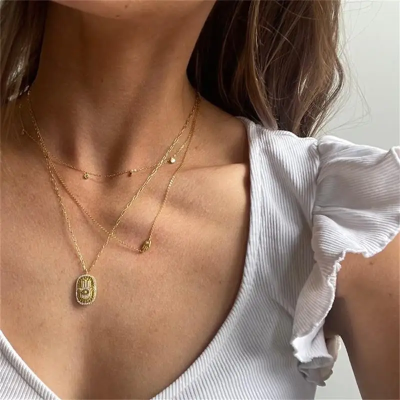 Vergoldete Halskette für Damen, Herz-Anhänger, Kreuz-Charm, böser Blick, Schmuck, modische Kristallkette, Halskette, Geschenk für Mädchen Image