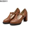 NASBAVI Größe 33, Schuhe mit hohen Absätzen, Damen-Pumps, Schnalle, dicke Absätze mit T-Riemen, Damen-High-Heels, Plattform, Mary Janes, Damen-Pumps