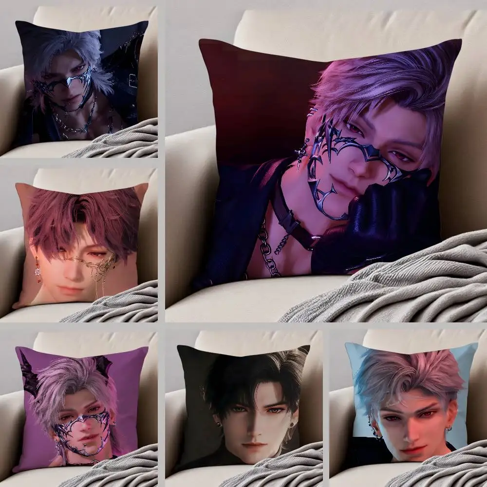 Game Love And Deepspace Sylus Kissenbezug, Anti-Dustmite-Kissenbezug, unsichtbarer Reißverschluss, seidiger kurzer Plüsch-Sofa-Kissenbezug Image