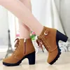 Stiefel Frauen Schuhe Frauen Mode High Heel Lace Up Ankle Stiefel Damen Schnalle Plattform Künstliche Leder Schuhe bota feminina 2023