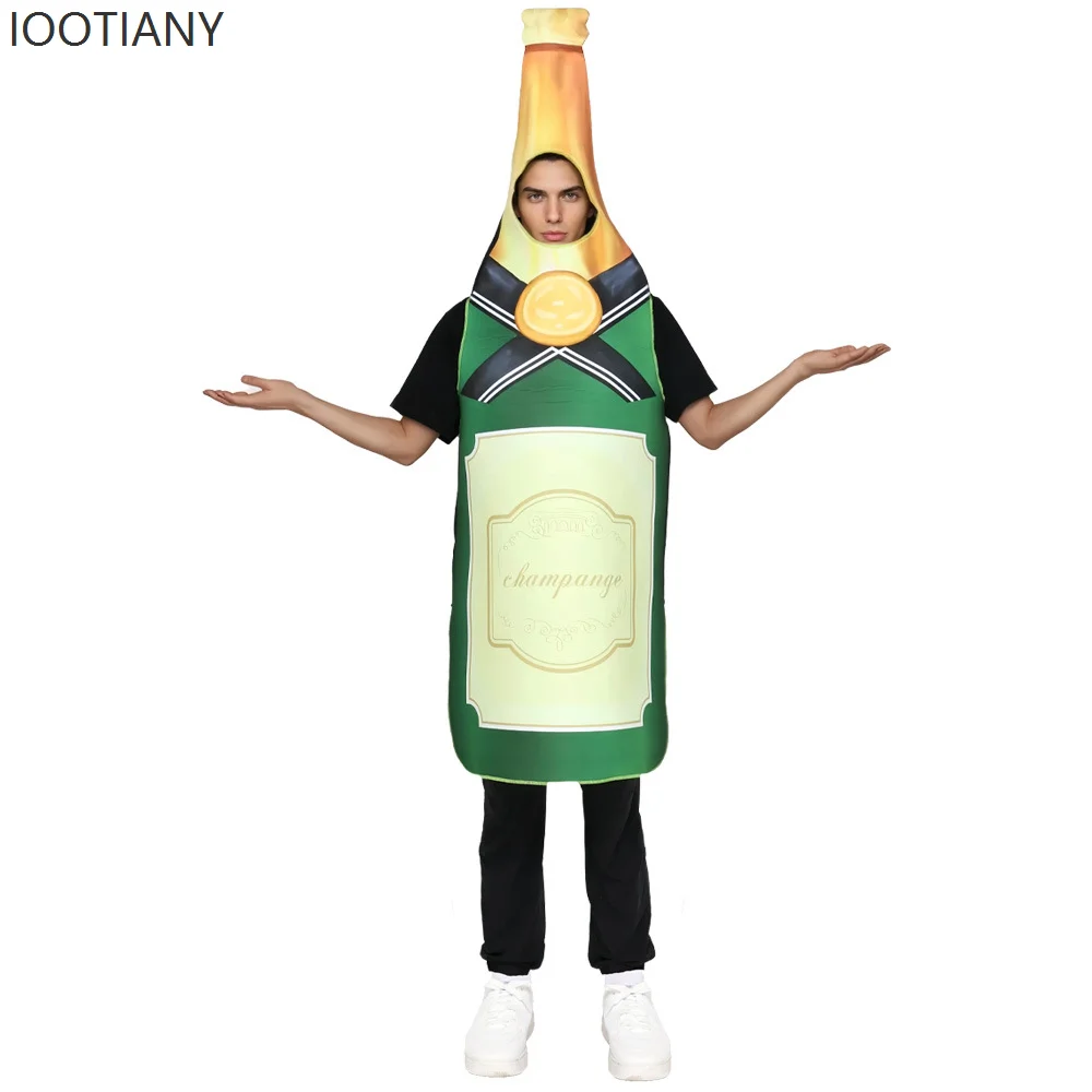 IOOTIANY Lustiges Unisex-Getränke-Champagnerflaschen-Maskerade-Kostüm, grüne Flasche, Wein, Halloween, Urlaub, Party, Performance-Kostüm Image