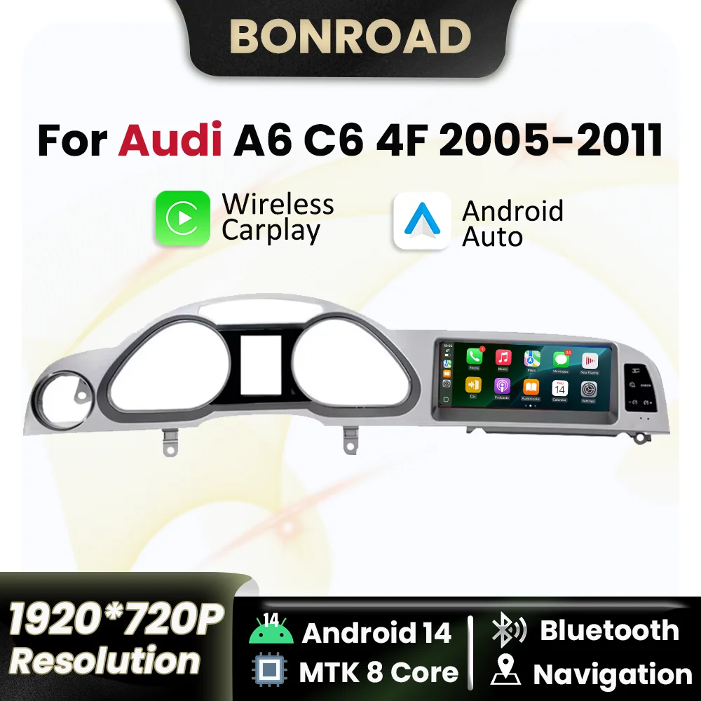 BONROAD 8,8 zoll Drahtlose Carplay Android auto Multimedia-Player Auto Radio Für Audi A6 C6 4F 2005-2011 GPS 4G WIFI BT Stereo Image