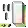 Per Samsung Galaxy A36 5G Protezione schermo 9H Vetro temperato antigraffio Copertura completa per Galaxy A36 5G Pellicola per fotocamera in fibra morbida