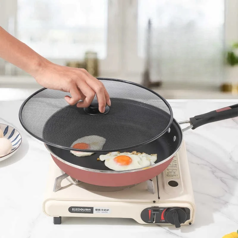 1PC Küche Gadget Fein Mesh Splash Schutz Abdeckung Deckel Mit Griff 29CM Splatter Bildschirm Anti Fett Braten pan Öl Splash Schutz Image