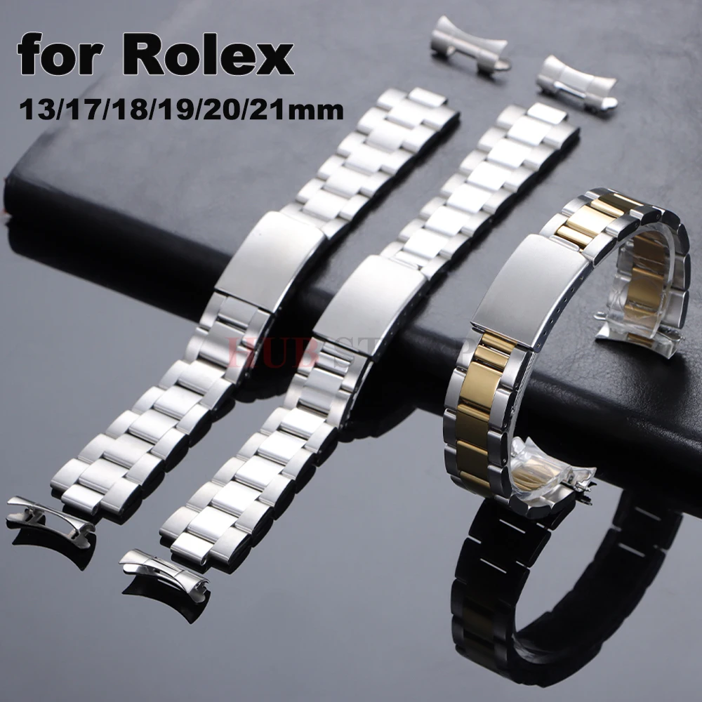 Edelstahlarmband für Rolex Oyster Perpetual King Uhrenarmband 13 17 18 19 20 21 mm gebogenes Ende Metallarmband Herren Damen Band Image