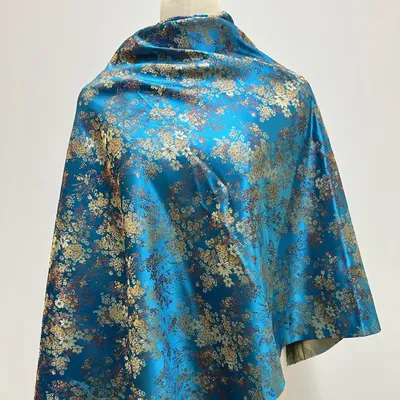 Pre-cut Vibrant Shiny Floral Silky Brocade Fabric, Embroidery Jacquard Upholstery Fabric for Dress Cushion Decor Arts and Crafts