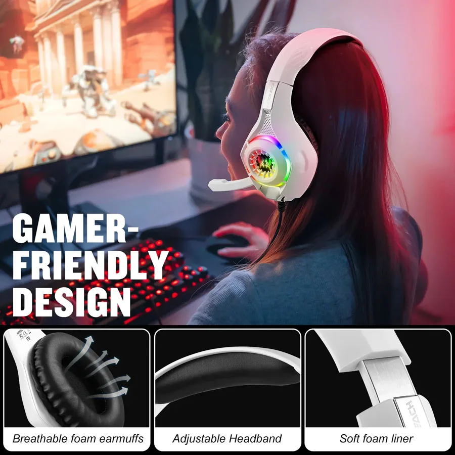 Gaming-Headset, Gaming-Kopfhörer mit Mikrofon mit Geräuschunterdrückung, tiefer Bass, Stereo-Sound für PC, Computer, Ps5 Switch Mobile Image