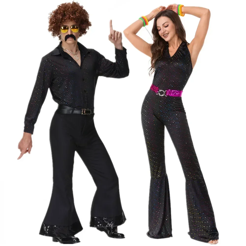 Erwachsene 80er Jahre Disco Paar Kostüm Vintage Hippies Kostüm Männer Frauen Musik Festival Party Halloween Cosplay Kostüme