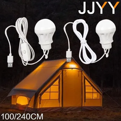 100/240CM Portable Lantern Camping Lights USB Bulb Power Bank Camping Equipment 5V LED USB for Tent Lanterns Camping Hiking Lamp