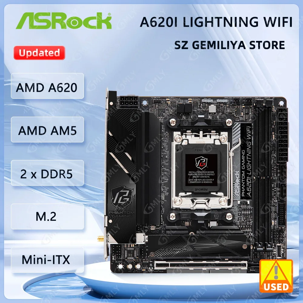 ASROCK A620I Lightning WiFi Mini-ITX Motherboard Sockel AM5 AMD A620 DDR5 128GB M.2 unterstützt Ryzen 5 7400F Ryzen 7 7700 CPU. Image