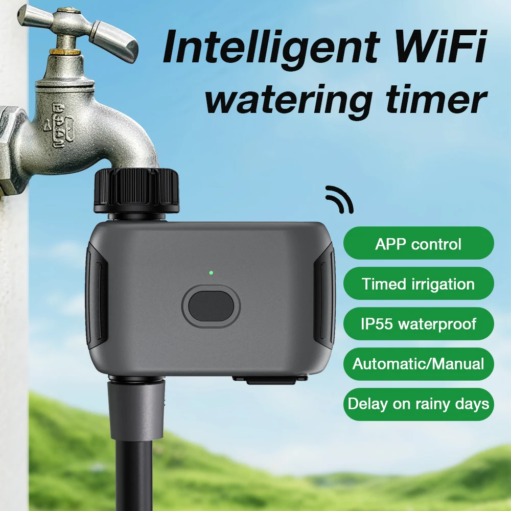 WiFi-Wassertimer für Garten/Rasenschlauch, Sprinkler-Timer, APP-Steuerung, Bewässerungssystem, Regenverzögerung, Tropfbewässerungssteuerung Image