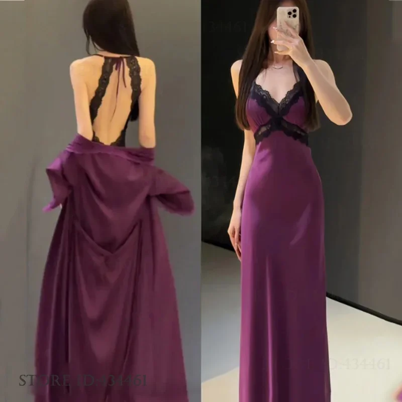 Sexy Damen-Nachthemd und Robe-Set, langes Kimono-Bademantel-Kleid, Frühling und Sommer, neue Nachtwäsche, Heimkleid, Satin, rückenfreies Nachthemd, Dessous Image