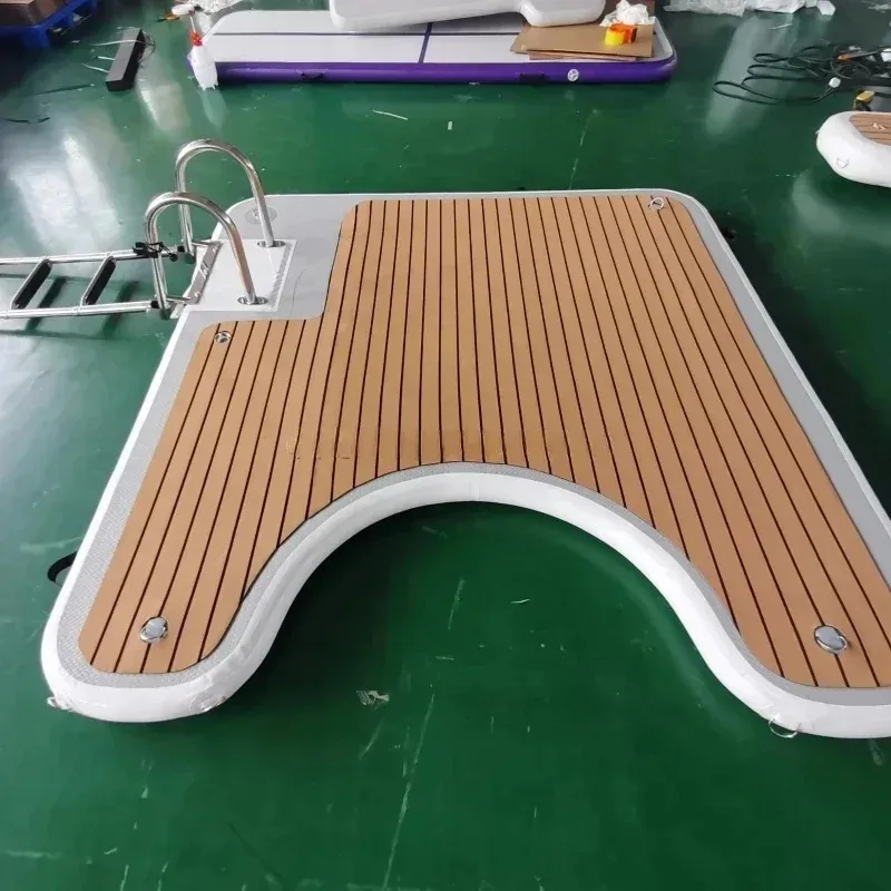 Hot Jetski Docks Yacht Meer Pool Drop Slide Deck Boot mit Zelt Insel Angeln Schwimmen schwimmende Wasser aufblasbare Plattform Image