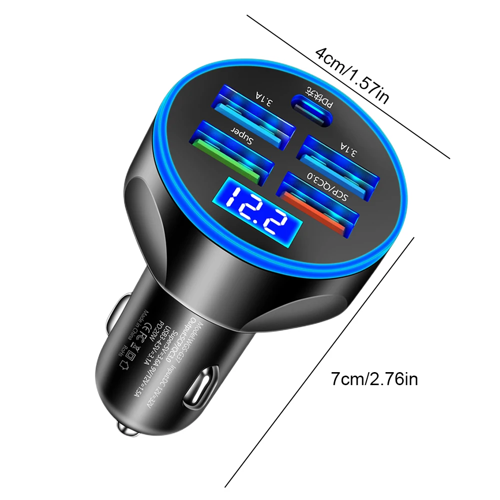 5 Ports Auto ladegerät Schnell ladung pd qc 3,0 USB Typ C Auto Handy Ladegerät Adapter im Auto für iPhone für Samsung für Huawei Image