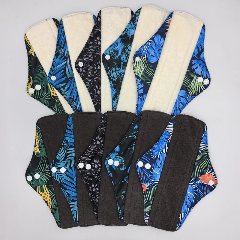 5 Stück kleine, mittelgroße, große, unterschiedliche Periodenzeit, wiederverwendbare Bambus-Menstruationseinlagen, waschbare Damenbinden für Damen und Herren, tägliche Nacht Image