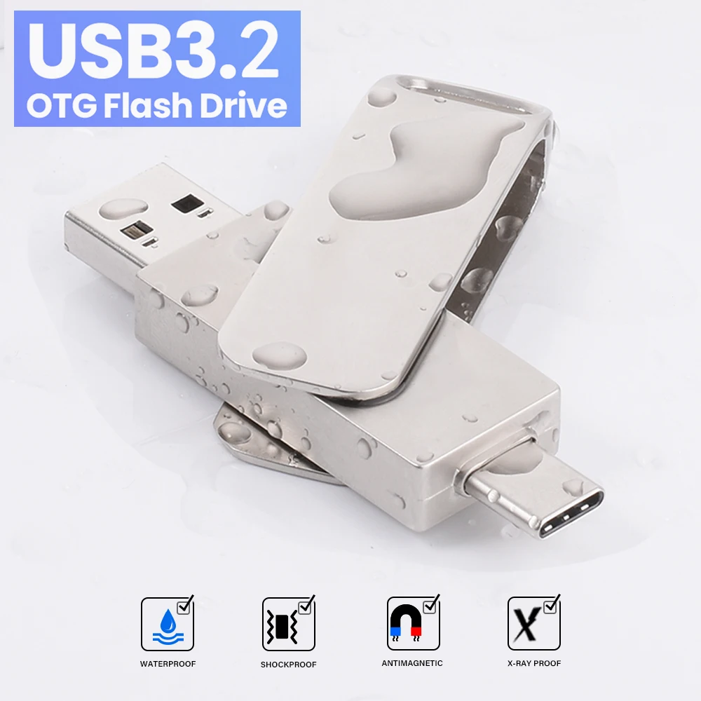 Hochgeschwindigkeits-TYP C USB 3.2 Pen-Laufwerk 256 GB OTG 2 IN 1 USB-Flash-Laufwerk aus Metall 128 GB Pendrive 64 GB USB-Flash-Laufwerke Speicherplatte Image