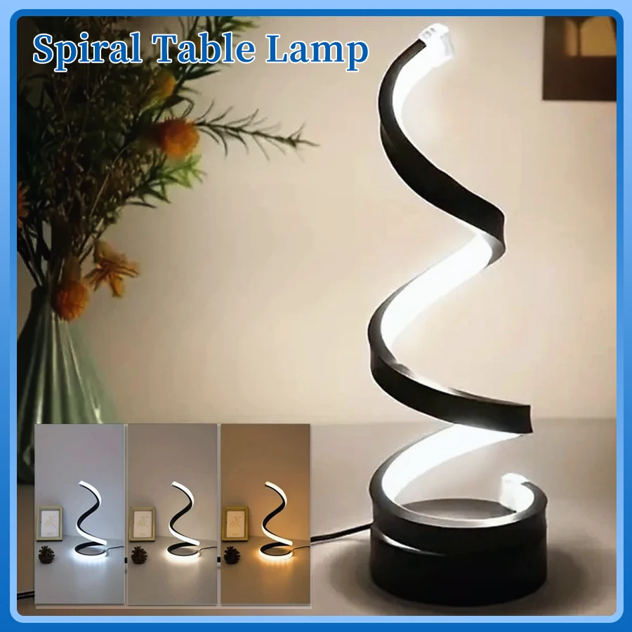 Kreative Spiral-Tischlampe mit USB-Stecker, dimmbar, 3 Farben verstellbar, für Wohnzimmer, Schlafzimmer, Büro, Nachttisch, Schreibtisch, Nachttischlampe
