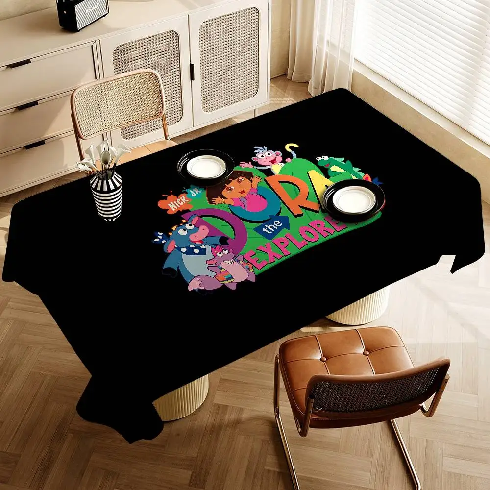 D-Dora The E-Explorer Tischdecken mit Cartoon-Muster, Sommer, waschbar, für Picknick, Party, rechteckig, Tischdecke, Heim- und Esszimmerdekoration Image