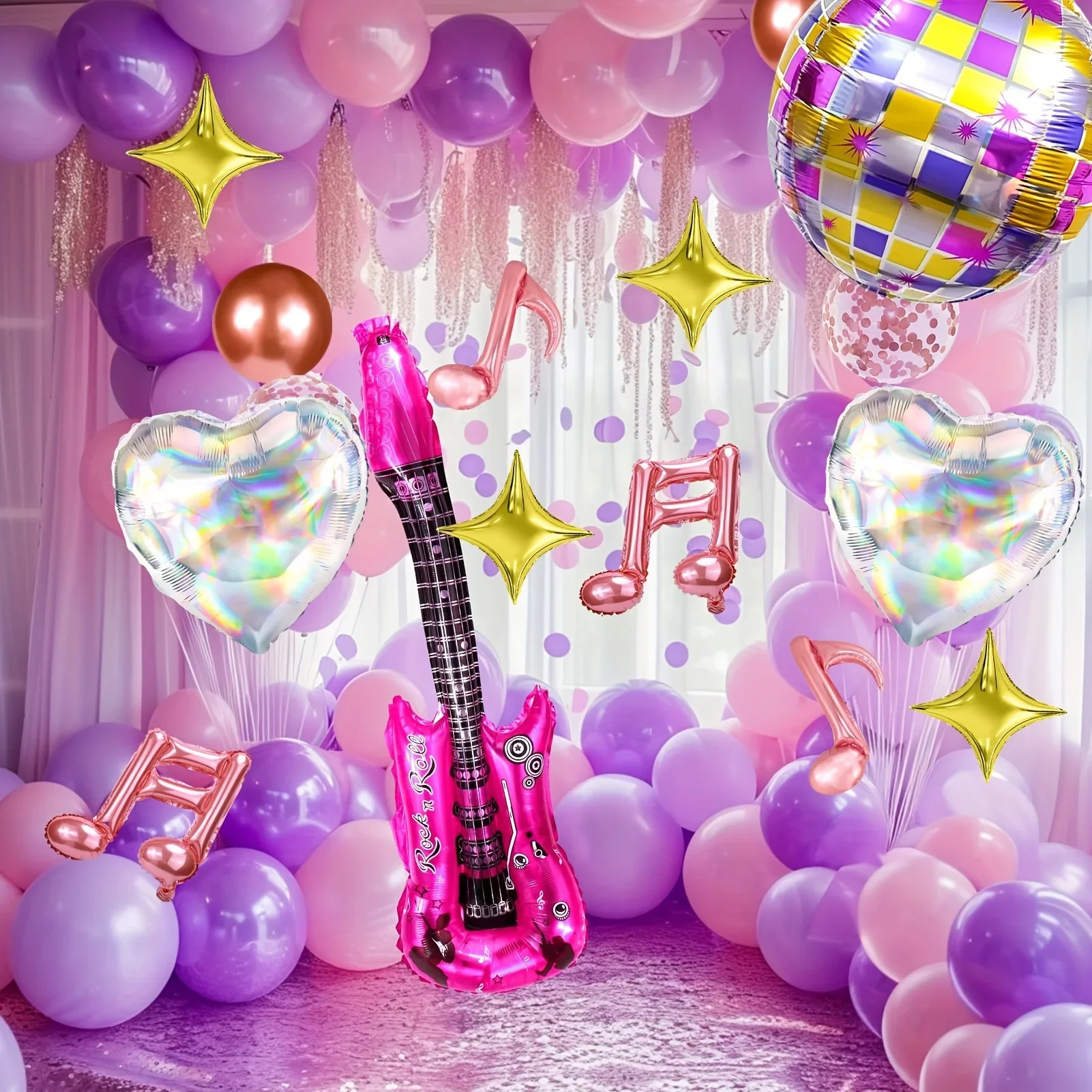 1Set Musik Dekoriert Ballon Set Gitarre Notizen Stern Ballons Musik Thema Disco Geburtstag Party Dekorationen Ballon Image