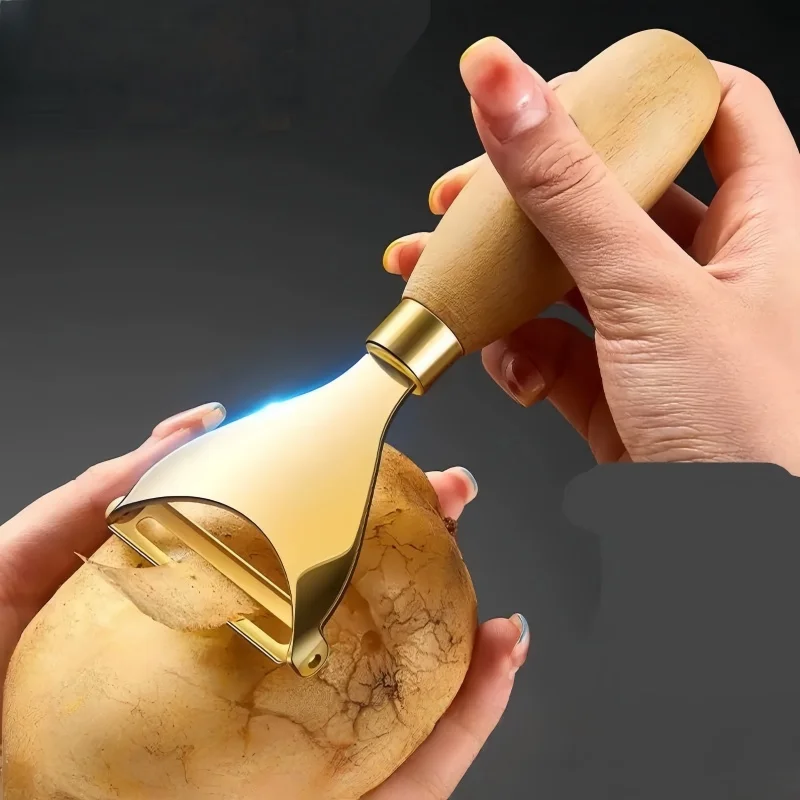 1PC Edelstahl Massivholz Griff Schälmesser Haushalt Verdickt Kartoffel Obst Schälmesser Melone Schäler Küche Gadgets Image