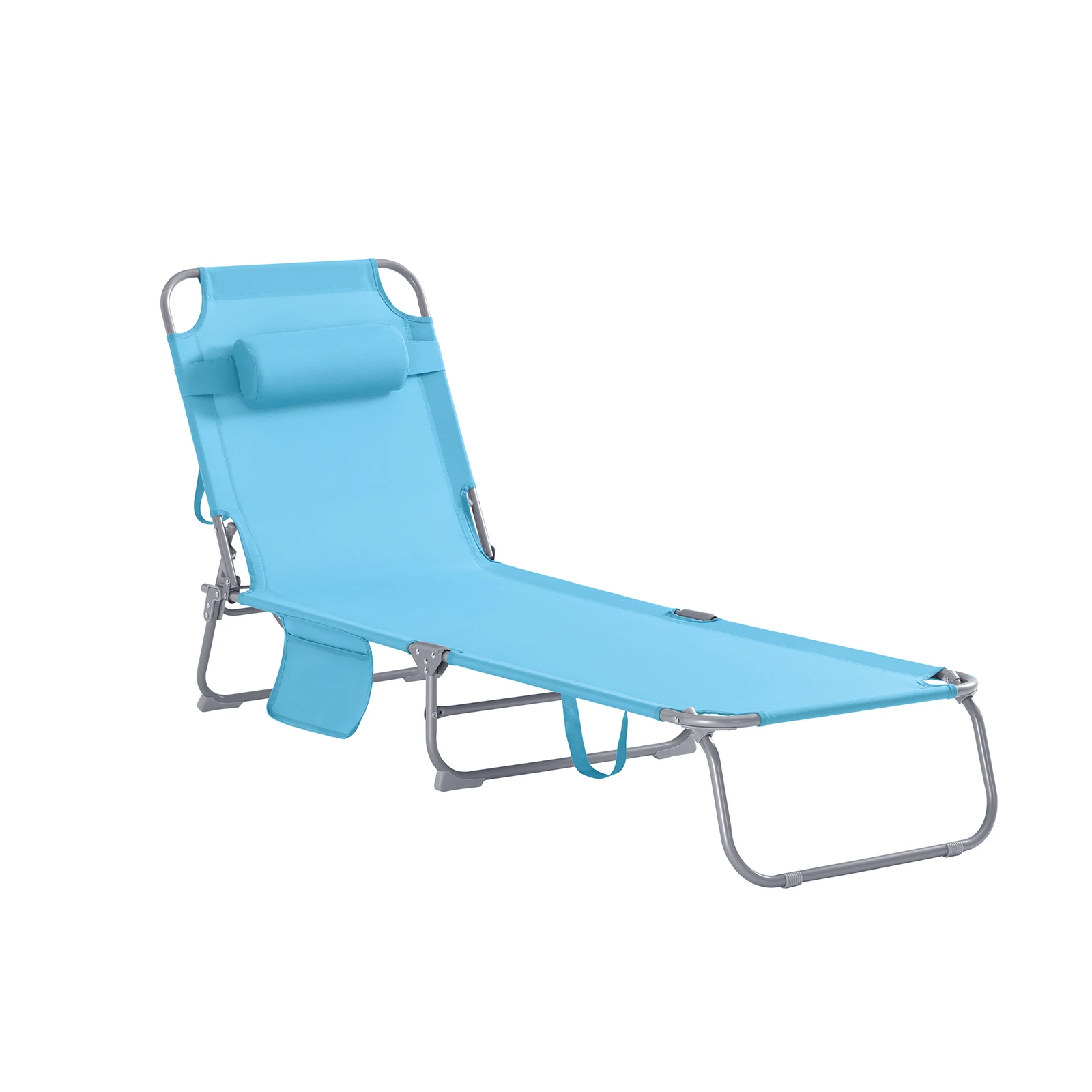 SoBuy OGS35 Gartenliege mit Seitentasche und Kopfkissen luftig klappbar Sonnenliege Liegestuhl für Gärten, Höfe, Strände