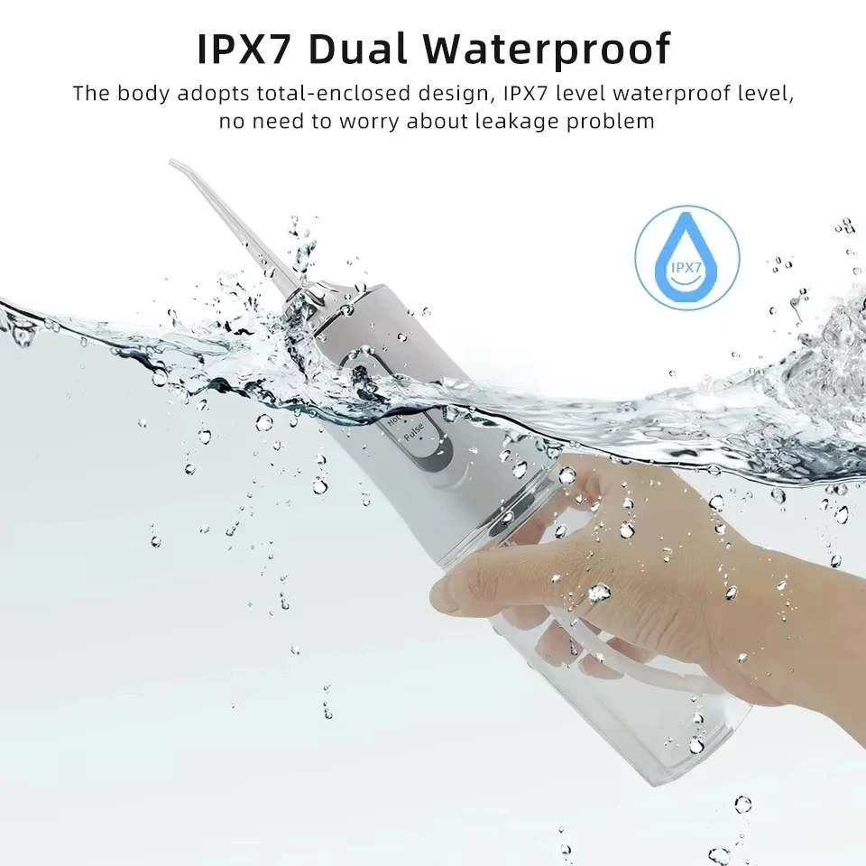 Intelligente elektrische Munddusche, tragbar, kabellos, über USB wiederaufladbar, mit 4 Düsenspitzen und 3 Modi für die Zahnreinigung und Zahnspangenpflege Image