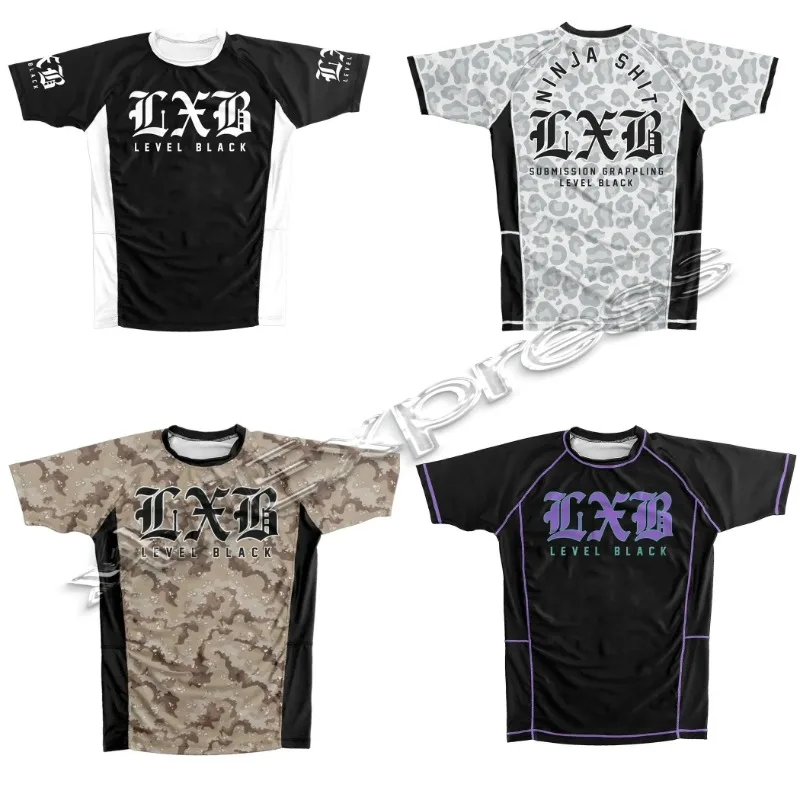 V1 LXB AJJ Black Rash Guard Quick Drying Gym Tee Levelxblack Jersey T-shirts RANKED V2 NIVEL NEGRO RAASH GUARD Moto Top