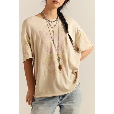 We The Free Cosmic Bloom Graphic Tee at Free People in Sand Dollar, Size: XL