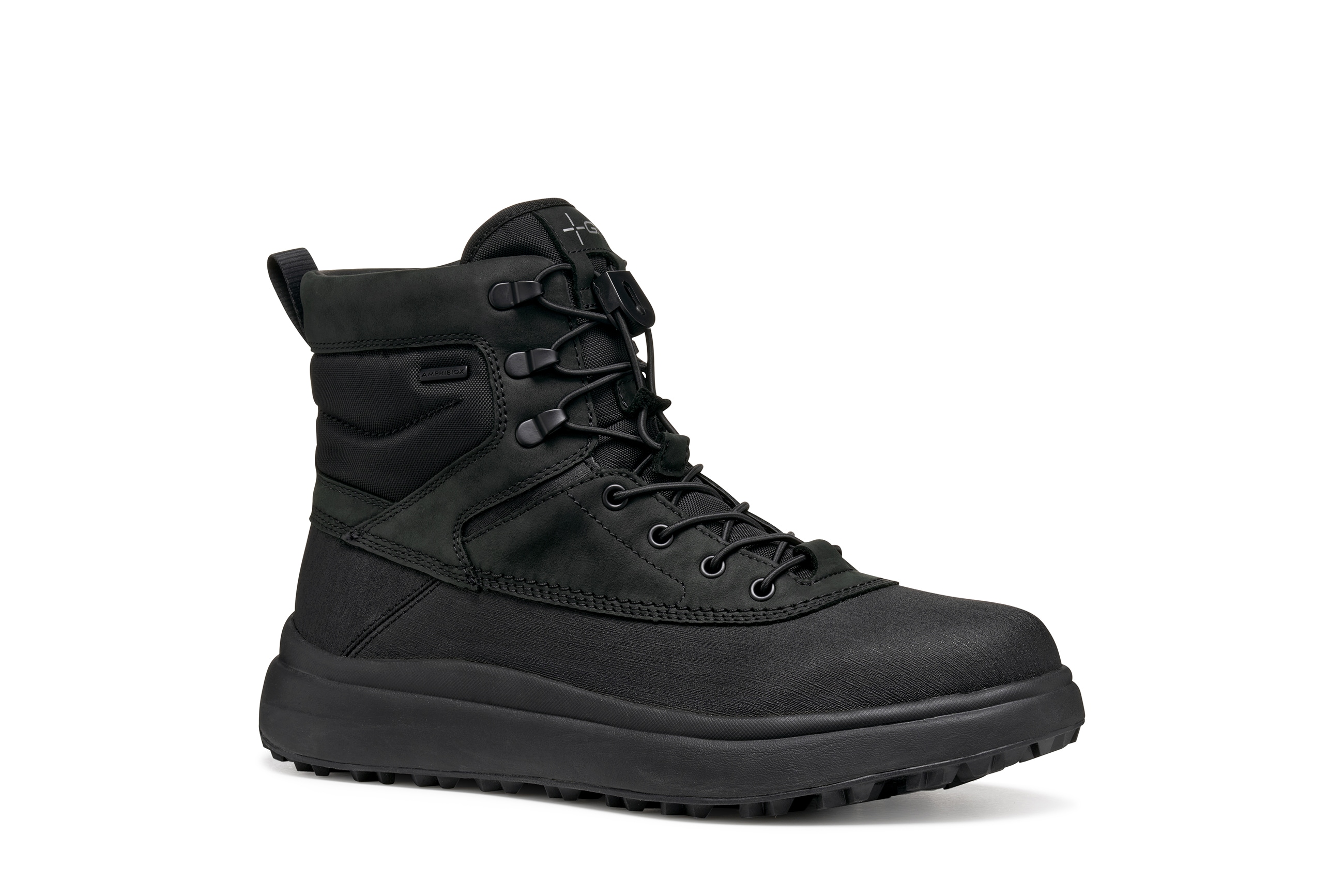 Winterboots GEOX "U GRANITO + GRIP B A", Herren, Gr. 45, schwarz, Leder, Lederimitat, unifarben, Schuhe Winterboots, Snowboots, Schnürschuh mit Warmfutter, Größenschablone zum Download