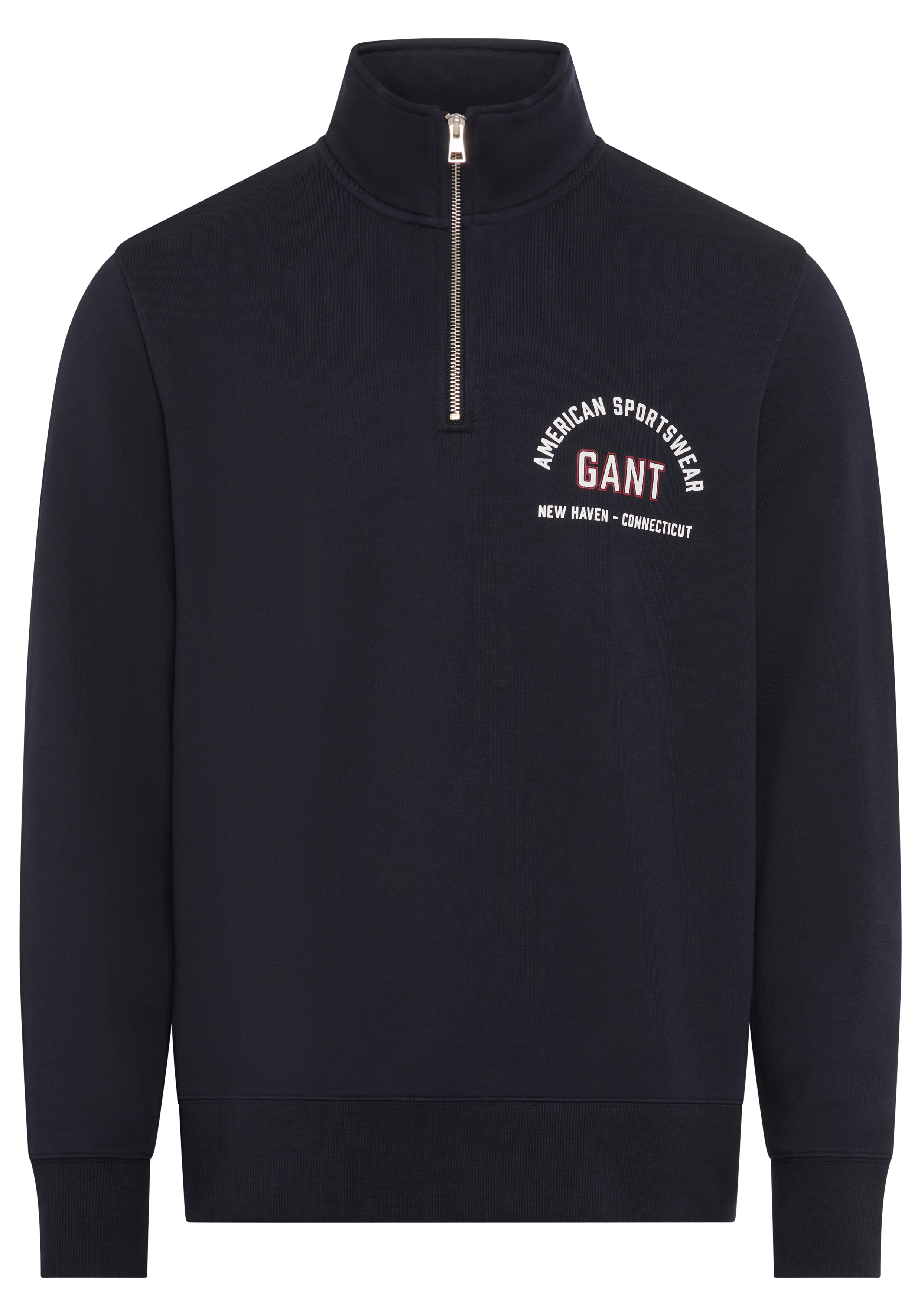 Sweatshirt GANT, Herren, Gr. L, blau (evening blau), Sweatware, Obermaterial: 87% Baumwolle, 13% Polyester, unifarben, normal, hoch geschlossener Ausschnitt, Bündchen, Sweatshirts, Stehkragen mit Reißverschluss Image