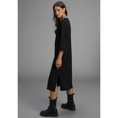Midikleid LAURA SCOTT, Damen, Gr. 38, N-Gr, schwarz, Milano Rib, Obermaterial: 76% Polyester, 20% Viskose, 4% Elasthan, unifarben, Basic, figurumspielend wadenlang, Rundhals, 3/4-Ärmel, Kleider, aus Milano-Ribstoff, das perfekte Basic - NEUE KOLLEKTION Image