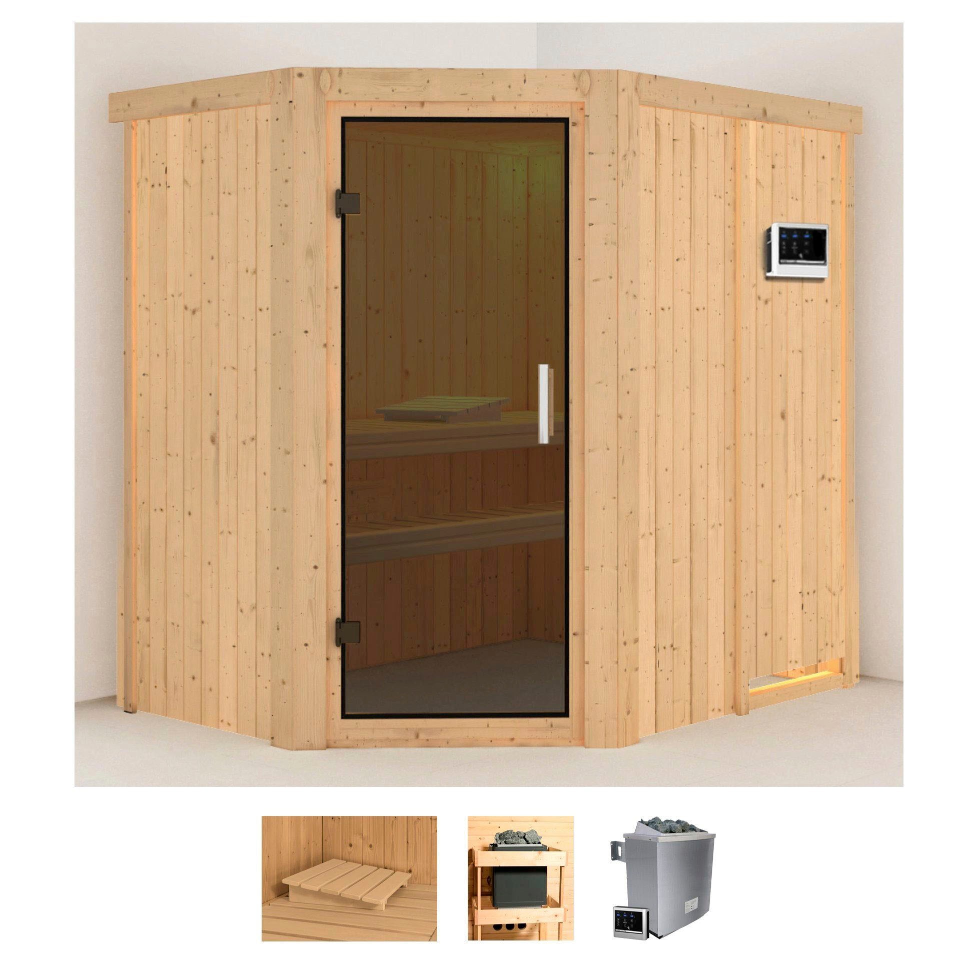Sauna KARIBU "Clara", beige (naturbelassen), Saunaofen, externe Steuerung, 9 kW, Saunen, 9 KW-Ofen mit externer Steuerung Image