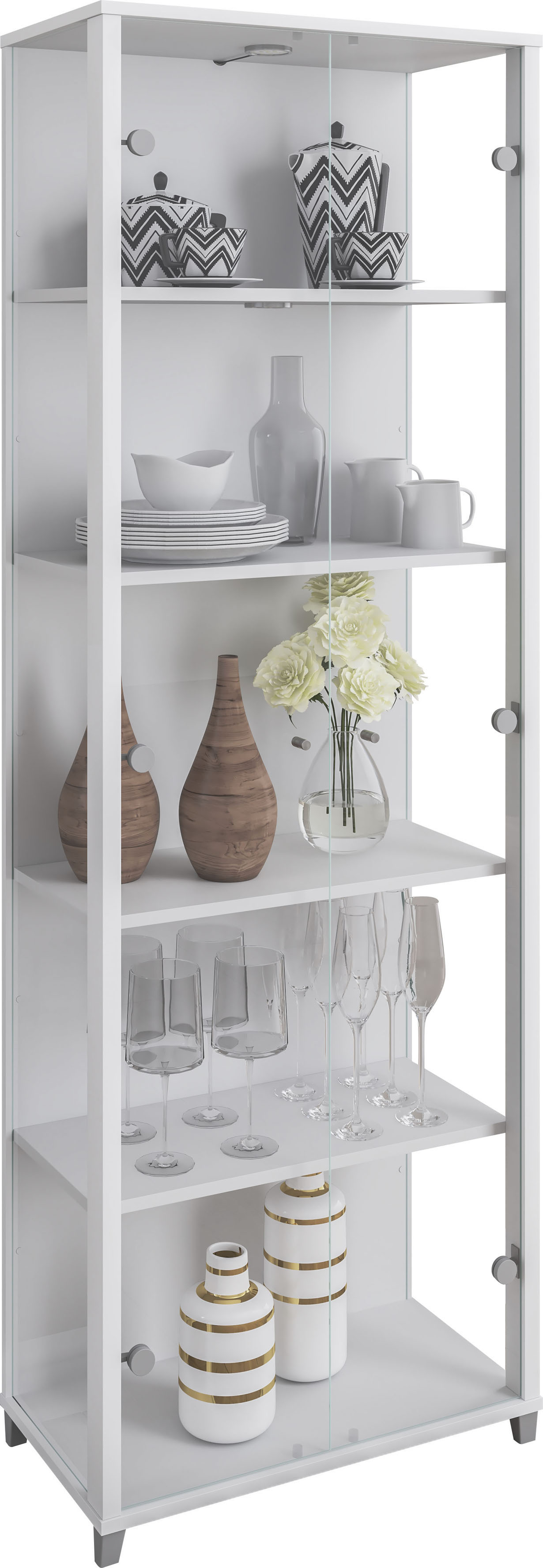 Vitrine FIF MÖBEL "OPTIMA", weiß, B:57,5cm H:172cm T:32cm, Holzwerkstoff, Sicherheitsglas ESG, Schränke, Vitrine, Standvitrine, Vitrinenschrank, Glasvitrine, Sammlervitrine