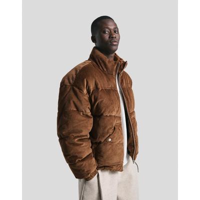 Bershka Corduroy Puffer Jacket Men M Brown