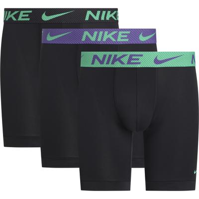 Boxer NIKE UNDERWEAR "BOXER BRIEF LONG 3PK", Herren, Gr. L, blk grn shck, wild vlet, blk txtrd wb, Jersey, Obermaterial: 92% Polyester, 8% Elasthan, unifarben, kontrastfarbene Details, körpernah, Unterhosen, mit Elastikbund mit Nike Logo-Schriftzug Image