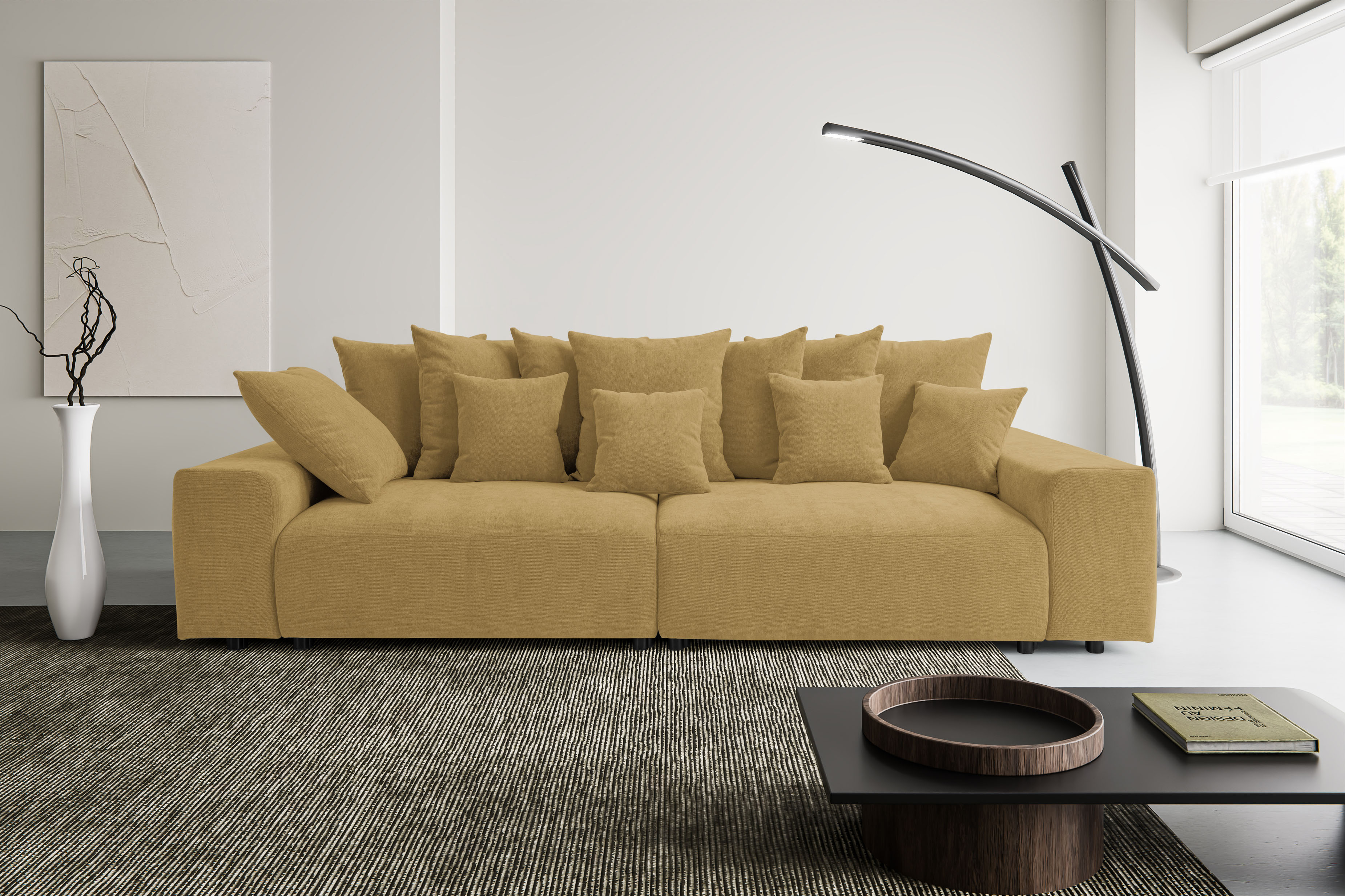 Big-Sofa WERK2 "Maxi B, Mega Sofa mit viel Platz, Breite 290 cm, pflegeleichte Bezüge", gelb, B:290cm H:78cm T:132cm, 100% Polyester, Sofas, Big-Sofa, Maximaler Kuschelkomfort: XXL-Sofa mit 78 cm Sitztiefe & 12 Kissen