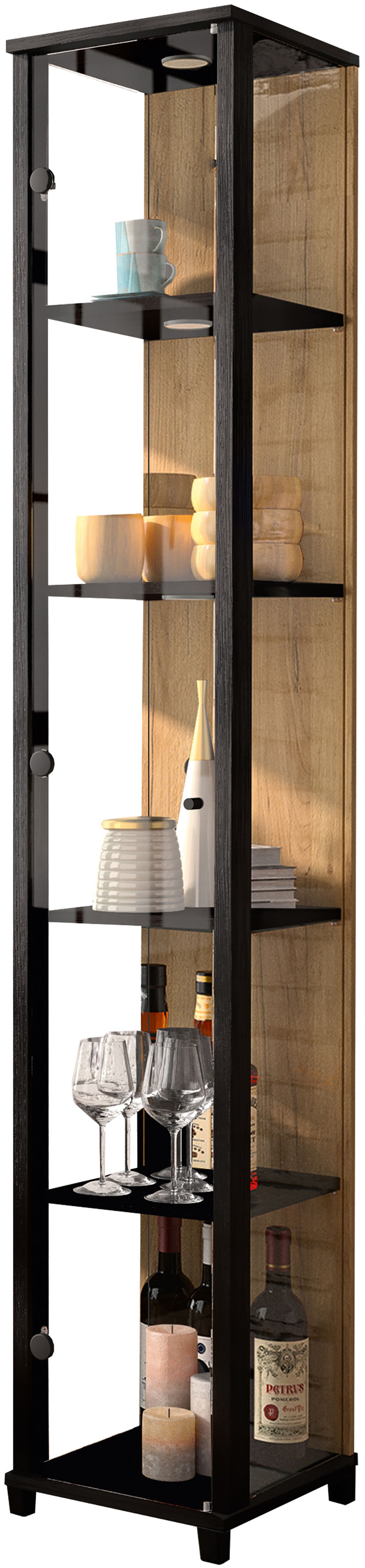 Vitrine FIF MÖBEL "OPTIMA", schwarz (schwarz, wildeiche), B:31,5cm H:172cm T:32cm, Holzwerkstoff, Sicherheitsglas ESG, Schränke, Vitrine, Standvitrine, Vitrinenschrank, Glasvitrine, Sammlervitrine