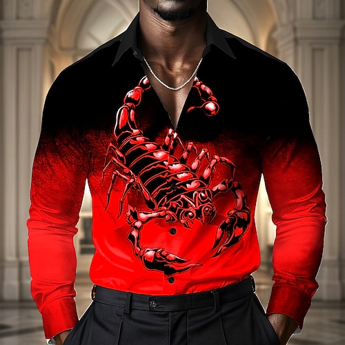 Herren Farbverlauf Skorpion Hemd Satinhemd Kleidhemd Langarm Vintage-Retro Urlaub Alltagskleidung Sommer Frühling Herbst Umlegekragen 3D-Druck Hemden mit Knopfleiste Rote Blau Grün Image