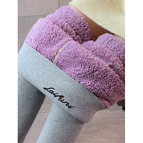 Damen Leggings mit Fleecefutter Fleecehose Leggings Mode Streetwear Lässig Volle Länge Hohe Taille Einfach Bequem Weich Hohe Elastizität Outdoor Straße Dunkelgrau Schwarz Hellgrau Herbst Winter Image