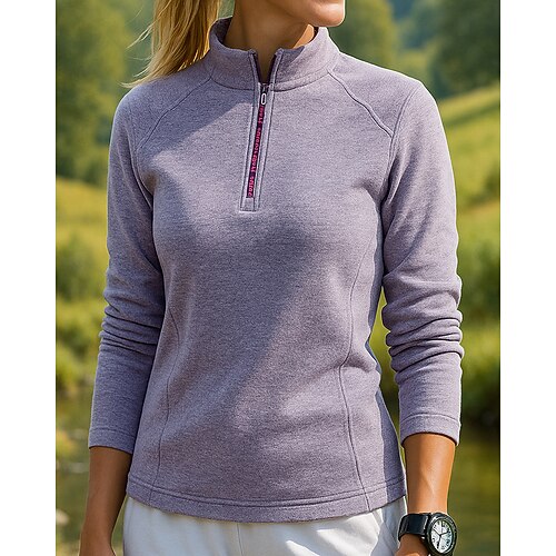 Damen Pullover mit Viertelreißverschluss Langarm Stehkragen Oberteil Außen Thermowarm Winter Herbst Polyester Purpur Beige Grau Tennis Golfspiel Laufen Image