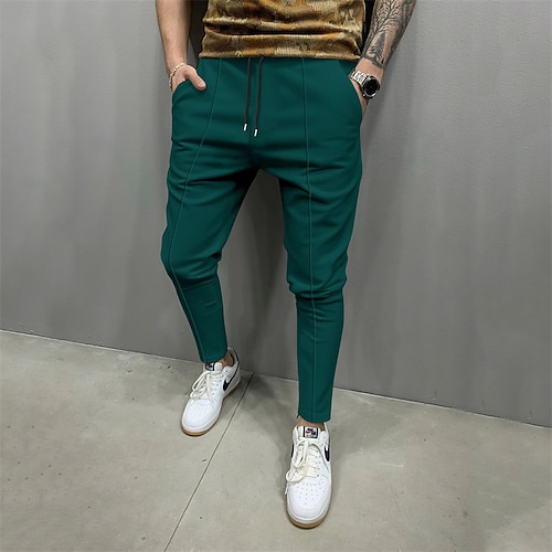 Herren Jogginghose Hose Kordelzug Tasche Elastischer Bund Einfach Komfort Sport im Freien Täglich Mode Lässig Hellkaki Schwarz Mikroelastisch Image