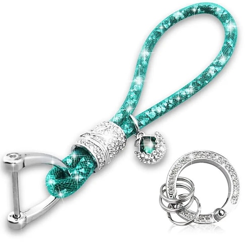 1 stück strass luxus auto schlüsselbund anti-verloren frauen silber schnalle auto schlüssel ring kette halter telefon schlüsselring bling zubehör Image