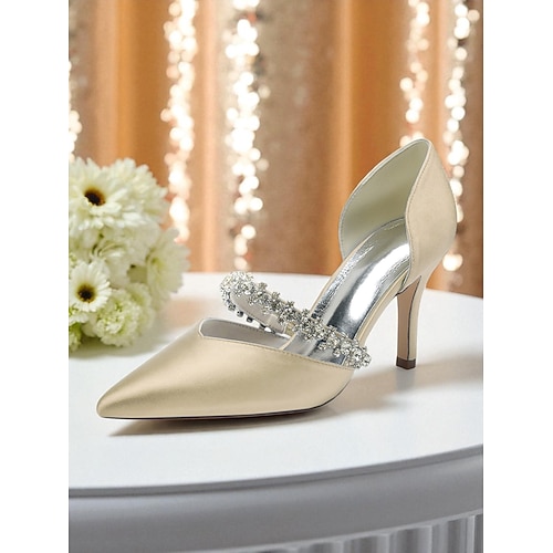 Damen-Pumps mit Stilettoabsatz in Blaugrün aus Satin und Kristallriemen – elegante Pumps mit spitzer Spitze für formelle Anlässe und Cocktailpartys Image