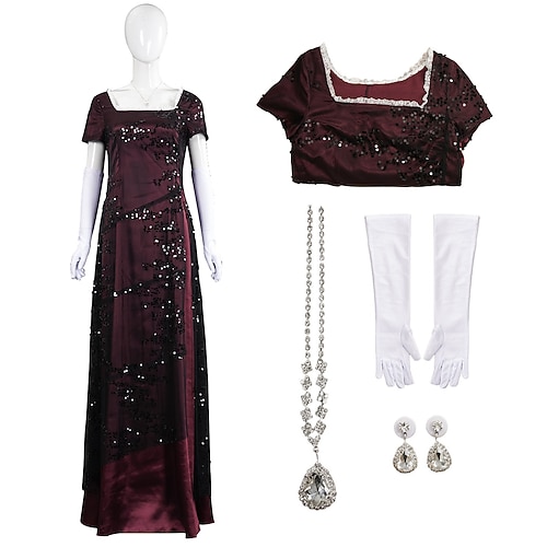 Goldene Zwanziger 1920er Knöchellänge Kleid Abendkleid Ausgefallene Kostüme Kurze Ärmel Der große Gatsby Pailletten Quadrathals Kostüm Damen Karneval Abendgesellschaft Party Maskerade Erwachsene Image