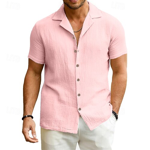 Herren Hemd Sommerhemd Freizeithemd Strandhemd Knopfhemd Schwarz Weiß Rosa Blau Grün Kurzarm Einfach Camp-Kragen Urlaub Hawaiianisch Bekleidung Polyester Mode Lässig Bequem Image