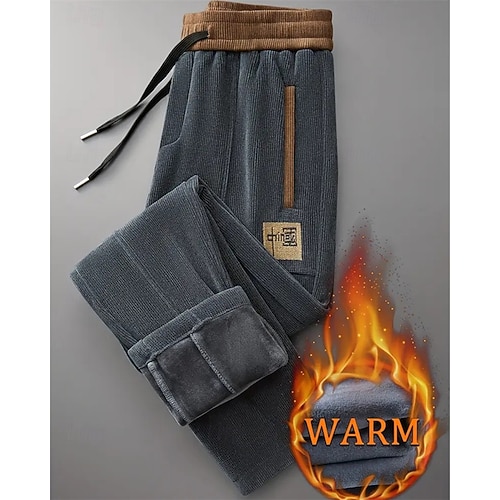 Herren Jogginghose Fleecehose Cordhose Winterhose Hose Kordelzug Tasche Elastischer Bund Einfach Komfort Sport im Freien Täglich Mode Lässig Schwarz Grau Mikroelastisch Image