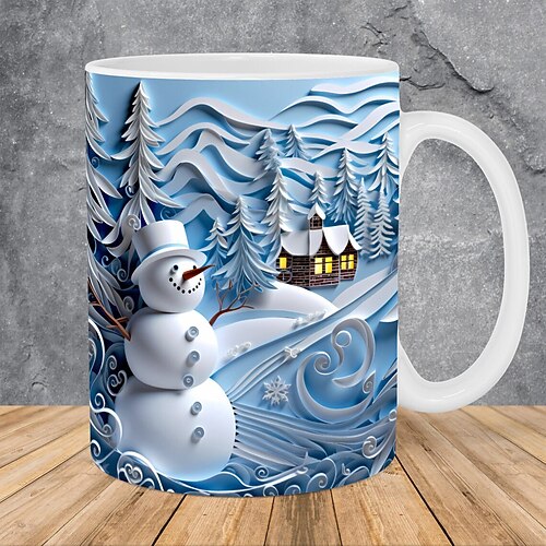 Weihnachtsgeschenk-Tasse 3D-Schneemann 12oz, süße Weihnachts-Kaffeetasse aus Keramik, festliche heiße Schokoladen-Teetasse für den Winter, Weihnachtsfeier, Büro, Heimdeko-Sammlerstück Image