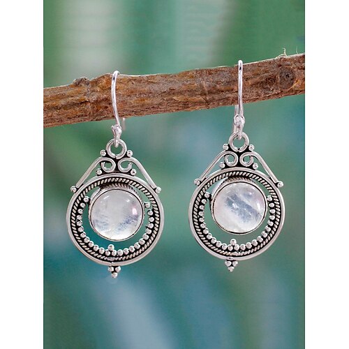 Mondstein-Ohrhänger für Damen im Vintage-Silberdesign, eleganter Boho-Schmuck für Partys, Hochzeiten und den Alltag Image