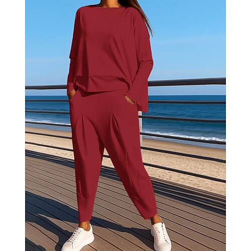 Damen Jogginghose 2-teiliger Trainingsanzug Sportbekleidung Tasche Einfarbig Kombination Herbst Schwarz Weiß Outdoor Reise Sport Ausgebeult Langarm Sport Sportkleidung Mikroelastisch Normale Passform Image